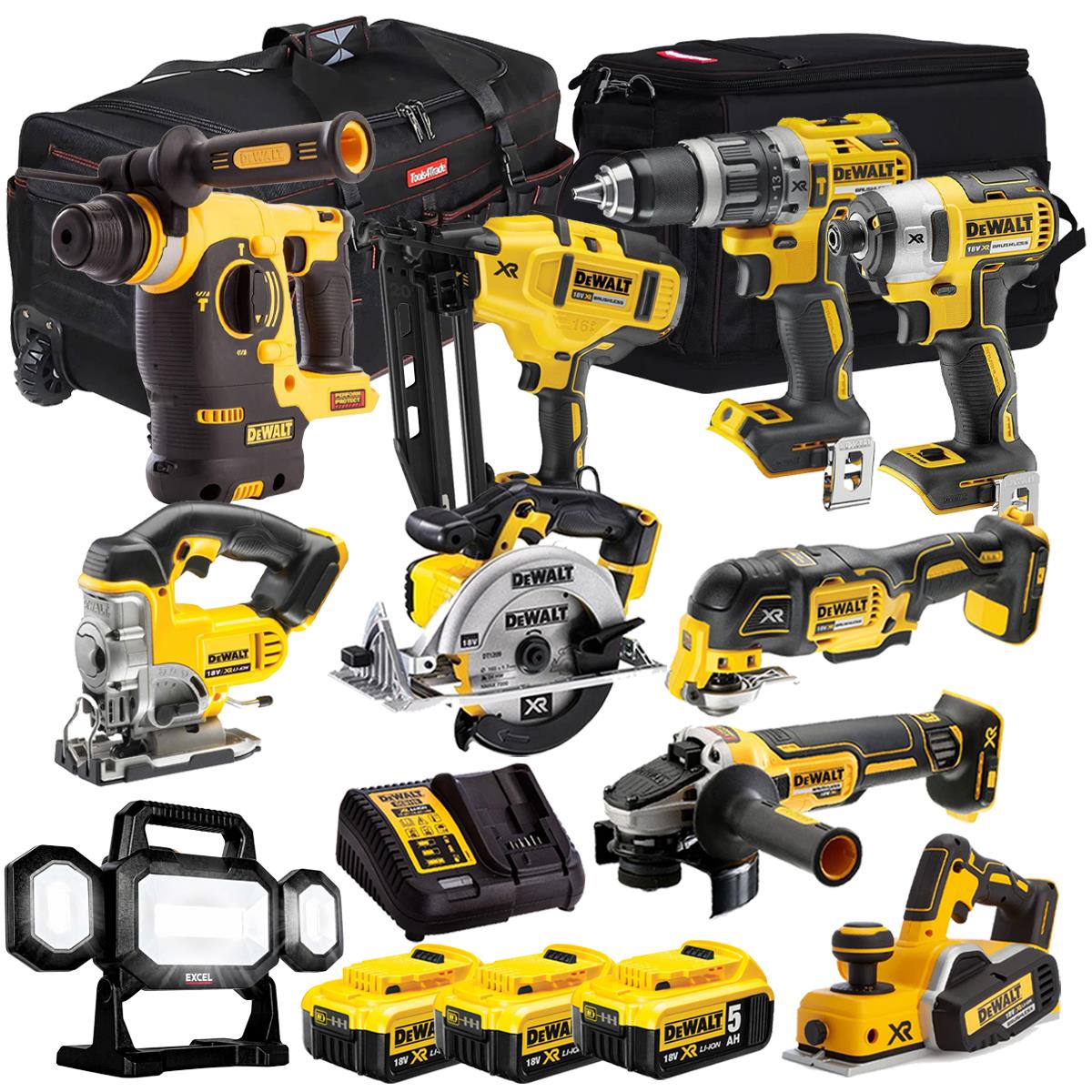 Dewalt 18V 10 Piece Power Tool Kit with 3 x 5.0Ah Battery & Charger T4TKIT-1115