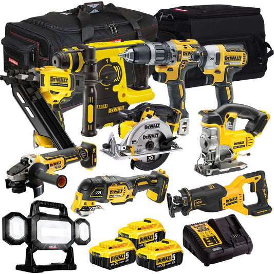Dewalt 18V 10 Piece Power Tool Kit with 3 x 5.0Ah Battery & Charger T4TKIT-992