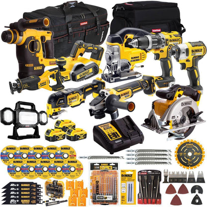 Dewalt 18V 10 Piece Power Tool Kit with 3 x 5.0Ah Battery Charger & Accessories Set T4TKIT-17218